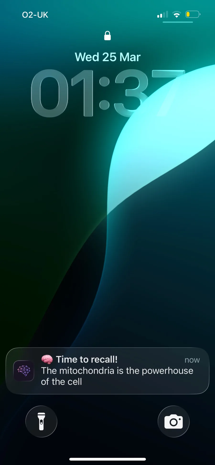 iPhone lock screen showing a SpacedRecall reminder notification